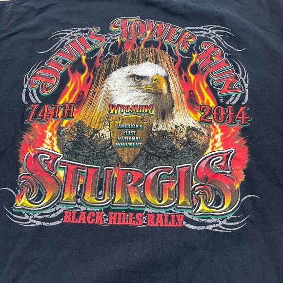Sturgis 74th Black Hills Rally Devils Tower Run Black T-Shirt Wyoming Motorcycle - Picture 6 of 6